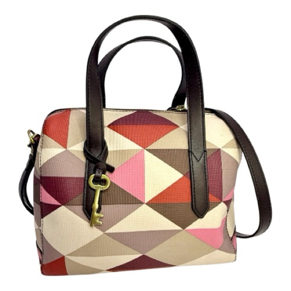 SOLD Fossil Sydney Satchel Red-Multi Coated Canvas Crossbody Handbag